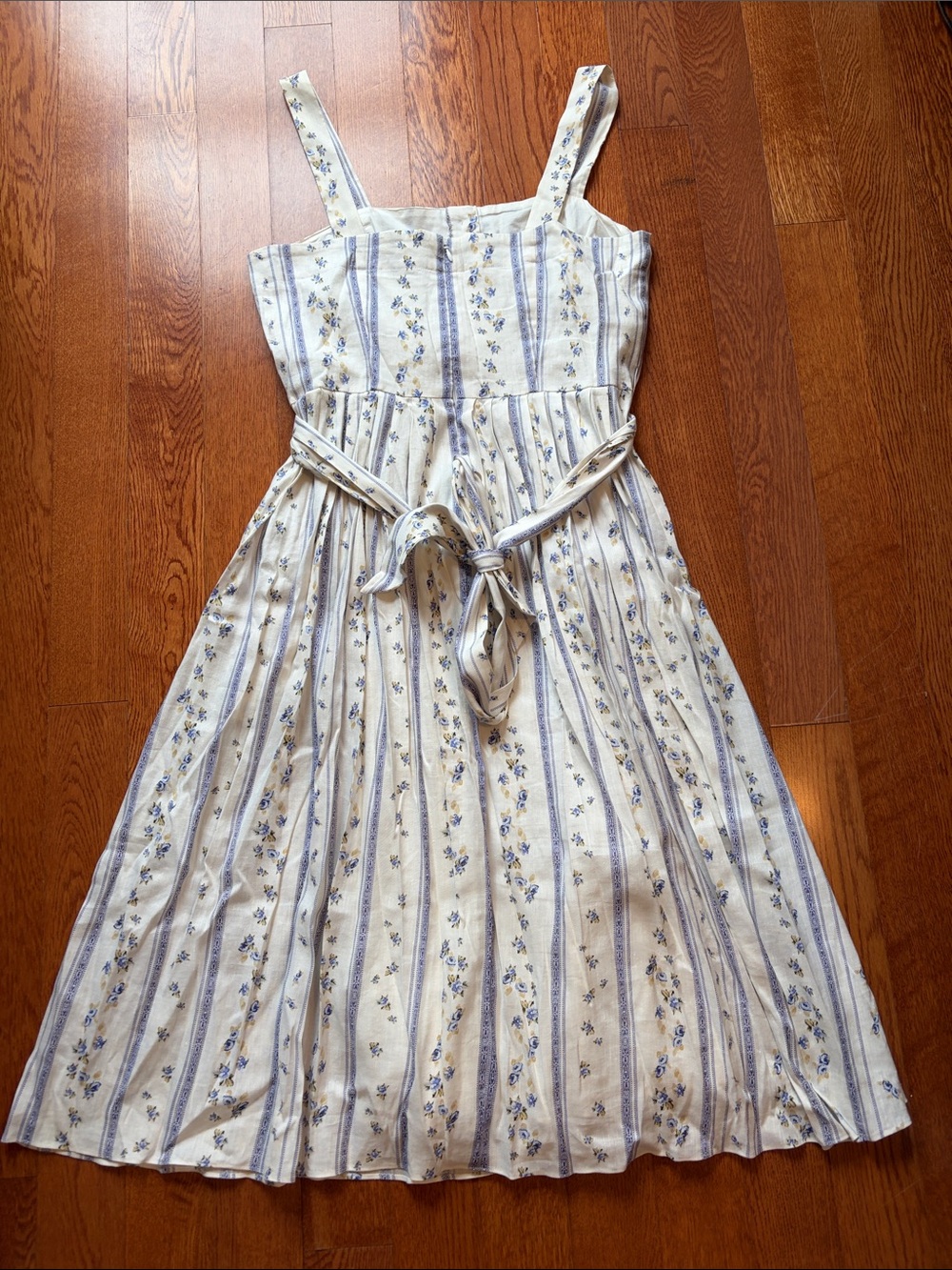 ANTONIO MELANI Linen Blend Floral Cottagecore Prairie Daniela Midi Dress 8 - Picture 3 of 11